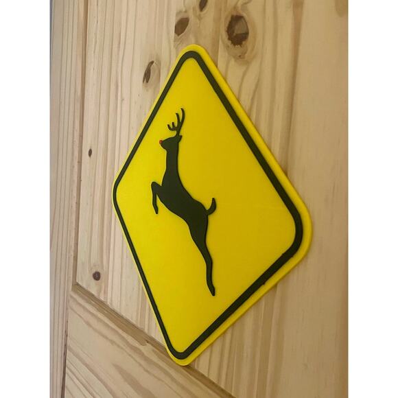 Reindeer Crossing Road Sign Holiday Christmas Display Rudolph Red Nose - Picture 2 of 2